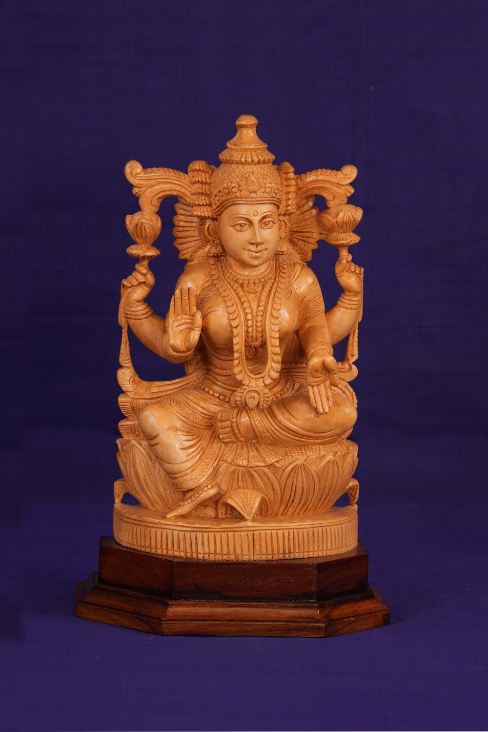 Image of Cedar Wood Carving Goddess Lakshmi Statue